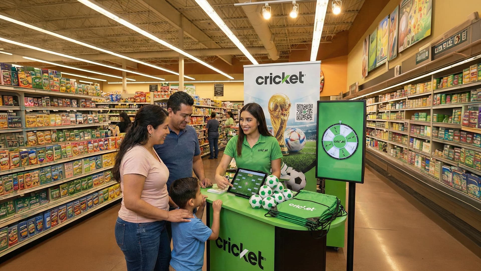 Family interacting with Supermarket Activation kiosk