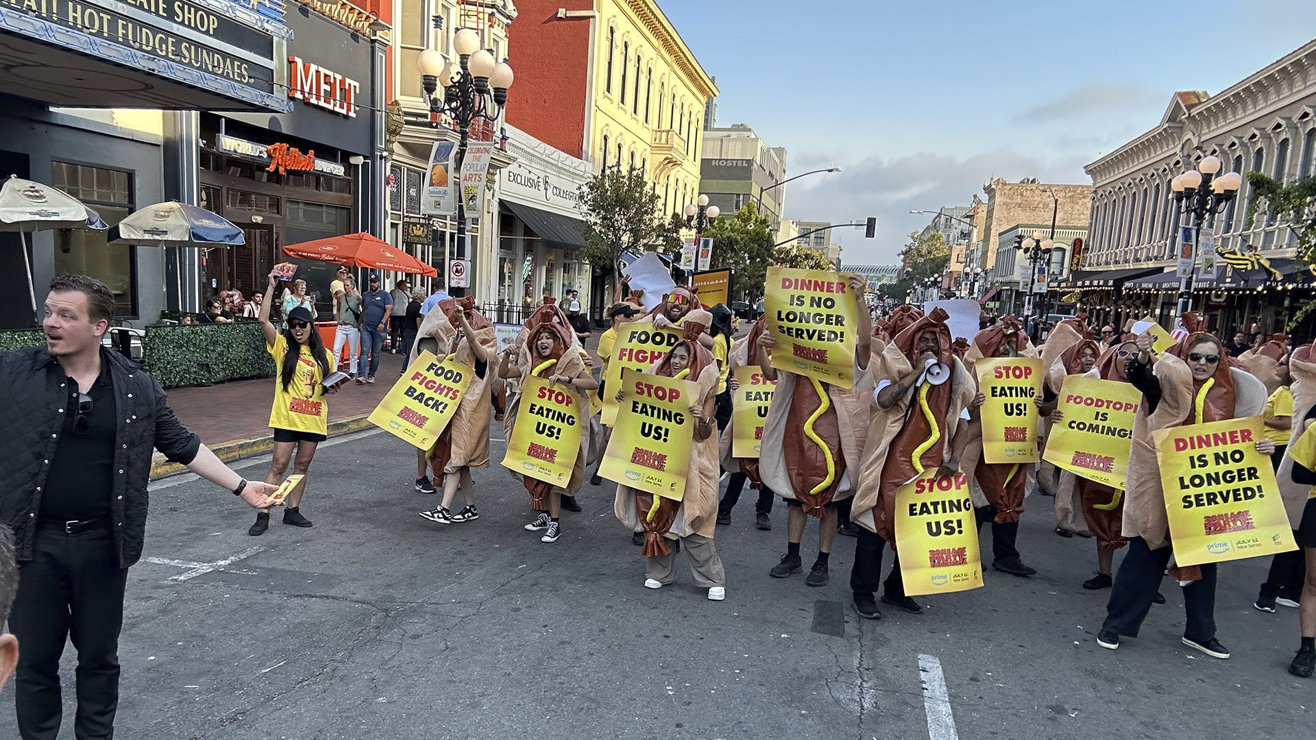 Food protesters marching for Sony's Sausage Party: Foodtopia